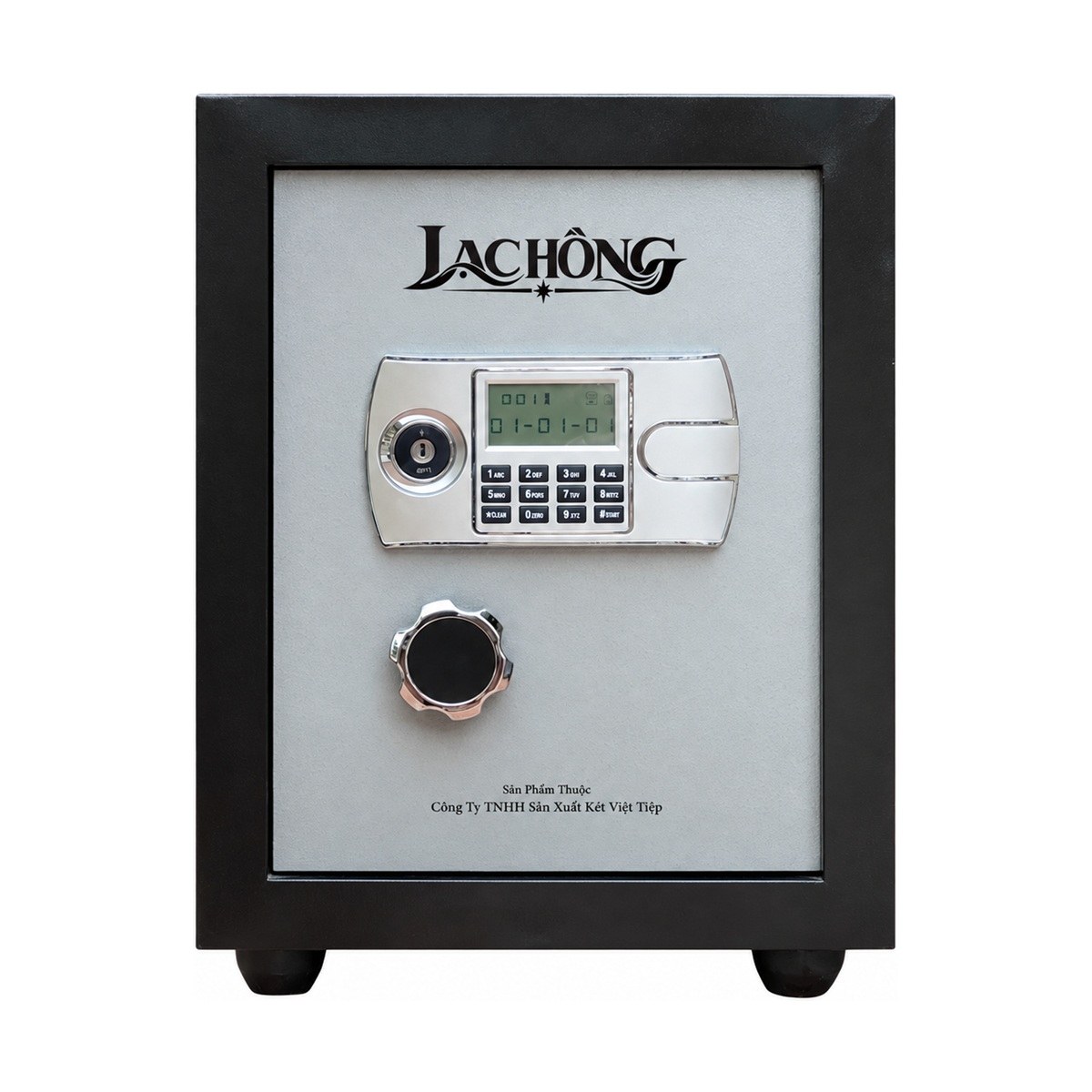 Két Lạc Hồng KR50 E, Đen bạc, Đóng cửa, logo Lạc Hồng và tên nhà sản xuất trên mặt trước.