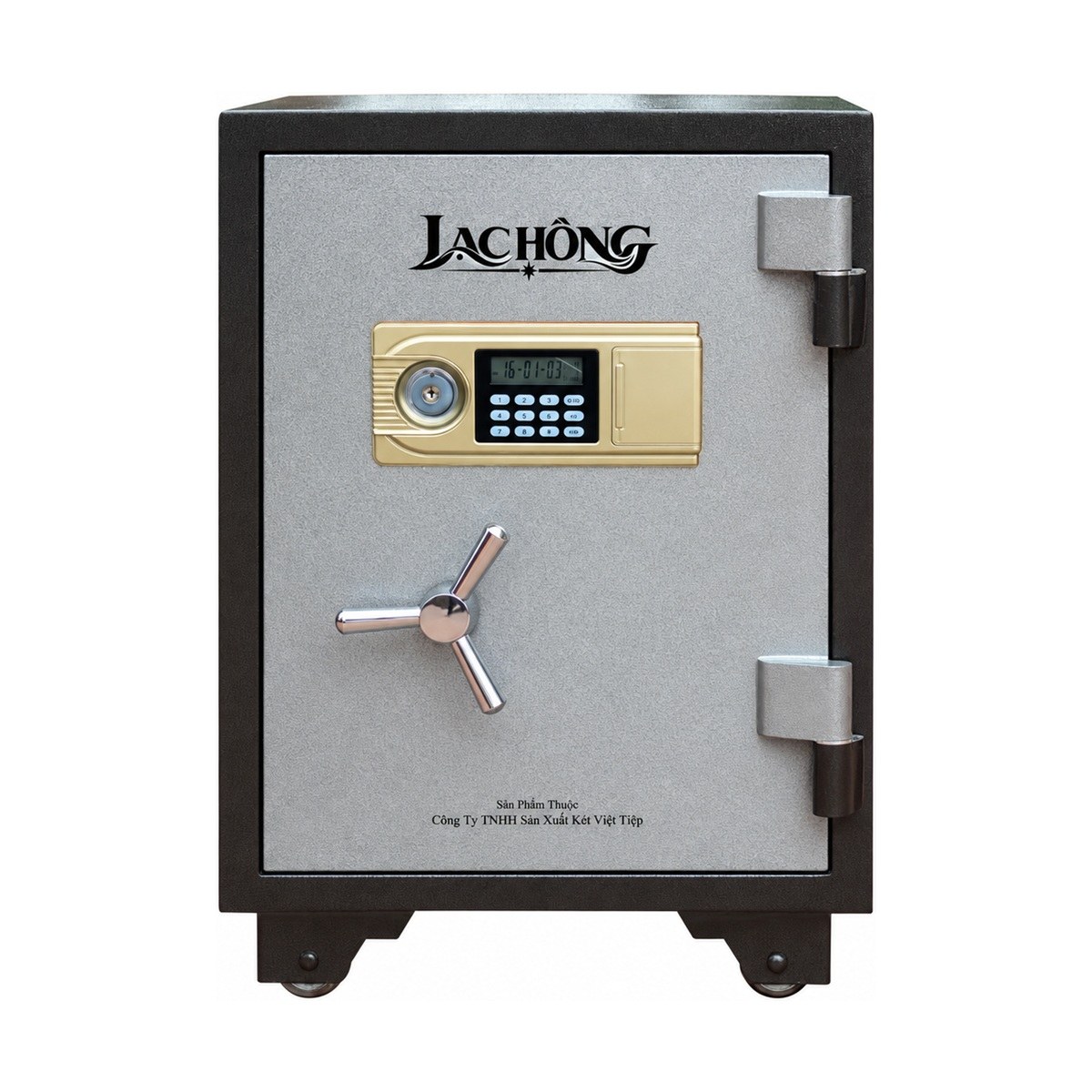 Két Lạc Hồng SC600 E, Đen bạc, Đóng cửa, logo Lạc Hồng và tên nhà sản xuất trên mặt trước.