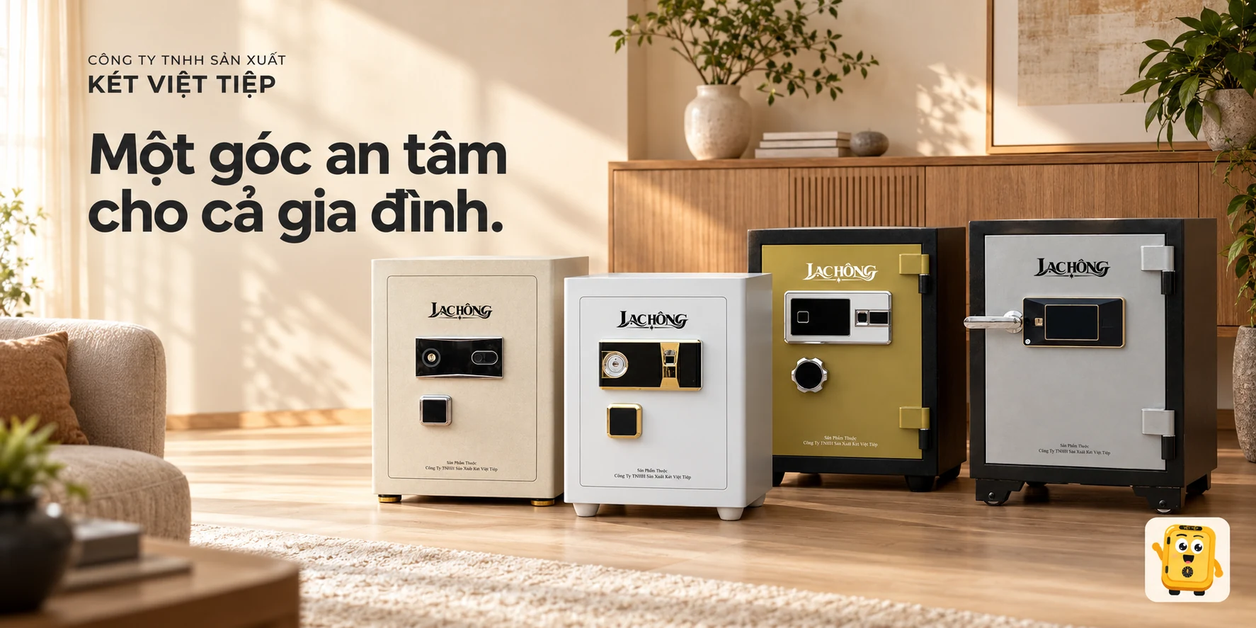 Bộ sưu tập két sắt Lạc Hồng NEO H68, VSC51 FG, KE54 PRO và KTC62 SU trong không gian gia đình. Một góc an tâm cho cả gia đình. CÔNG TY TNHH SẢN XUẤT KÉT VIỆT TIỆP.