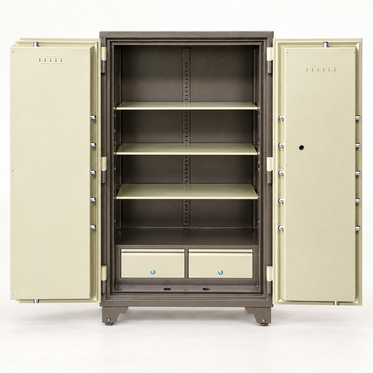 Két sắt Welko K1650-FE mở hai cánh, các đợt để đồ và hai ngăn kéo phía dưới