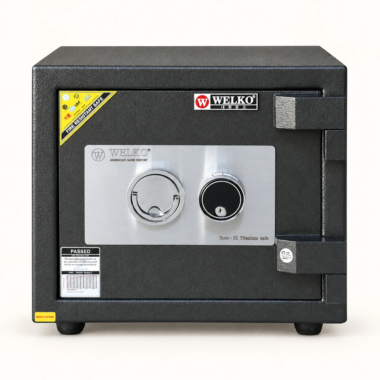 Két sắt Welko US45 DK đóng cửa, khóa số cơ dạng núm tròn kết hợp khóa chìa và tay nắm