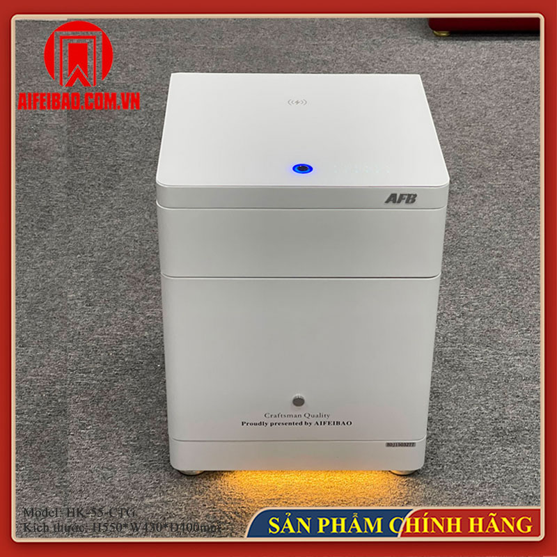 Mặt trên và mặt trước két Aifeibao HK-55-CTG màu trắng