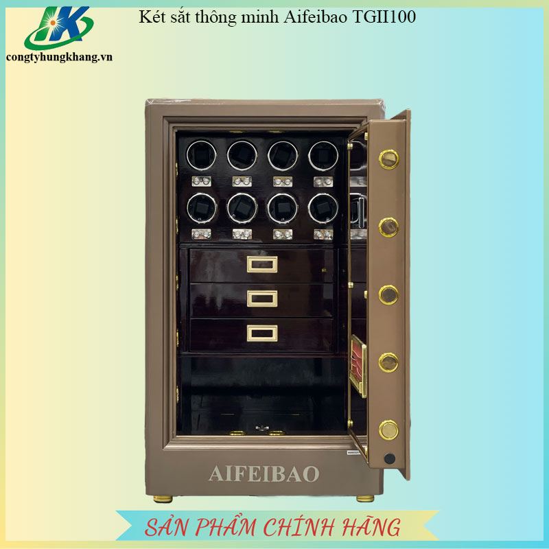 Nội thất két sắt Aifeibao HK-A1/D-100-TGII nhìn thẳng với hai hàng hộp quay đồng hồ