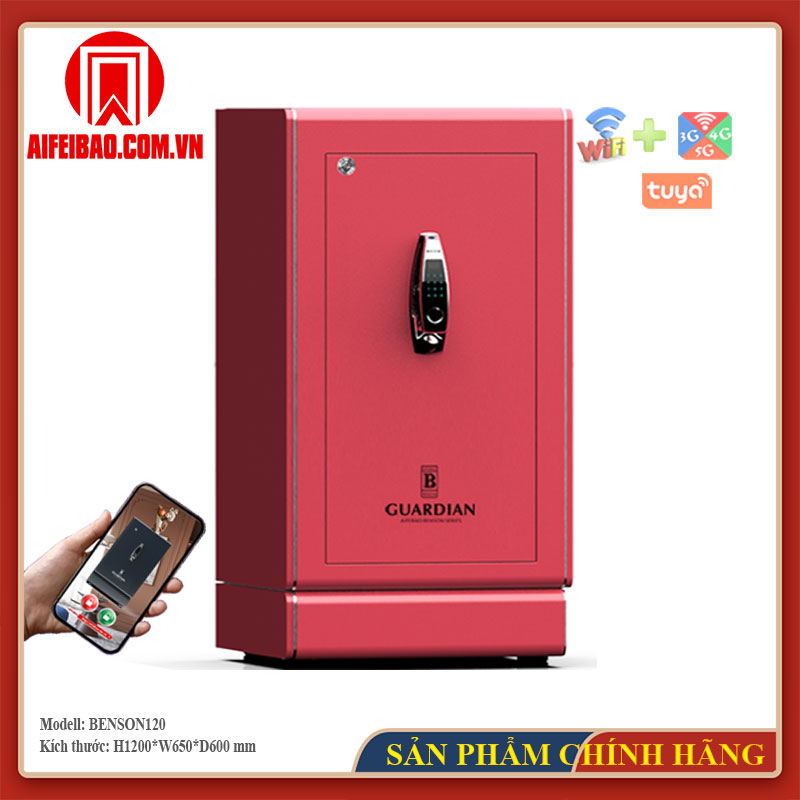 Phiên bản tông đỏ của két Aifeibao Benson120 nhìn từ góc trước