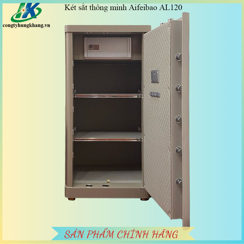 Nội thất két sắt Aifeibao HK-M/D-120-AL màu ghi xám mở cửa trong ảnh nhà phân phối