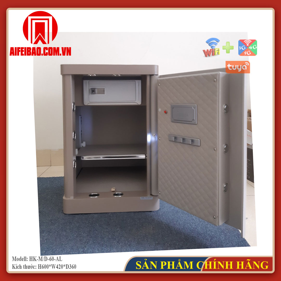 Nội thất két sắt Aifeibao HK-M/D-60-AL tông xám be với đợt chia và ngăn nhỏ phía trên