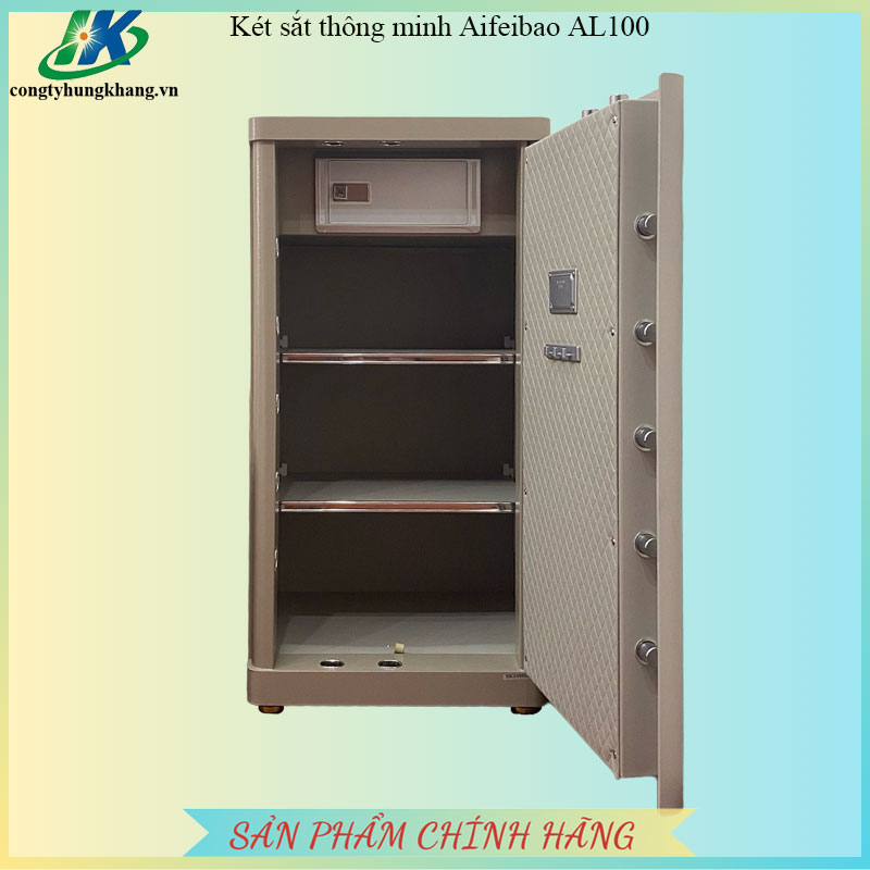 Nội thất két sắt Aifeibao HK-M/D-100-AL màu ghi xám với hai đợt chia và ngăn nhỏ phía trên