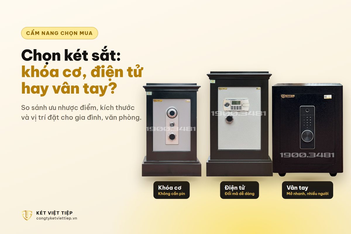 Chọn két sắt khóa cơ, điện tử hay vân tay: ba mẫu két Việt Tiệp KR76, KR89 E, VSC51 Pro D