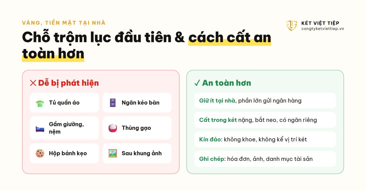 Nơi cất vàng, tiền mặt dễ bị phát hiện và cách cất giữ an toàn hơn trong két sắt