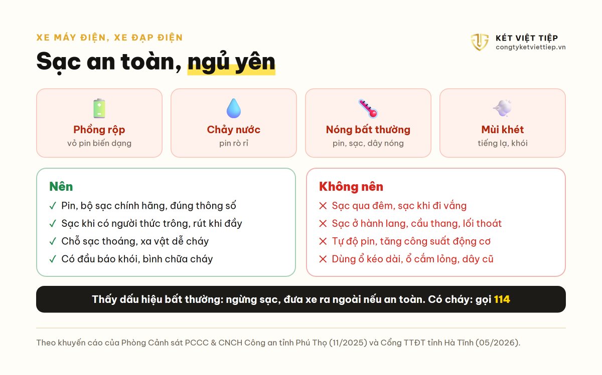 Infographic sạc xe điện an toàn: dấu hiệu pin nguy hiểm, nên và không nên khi sạc
